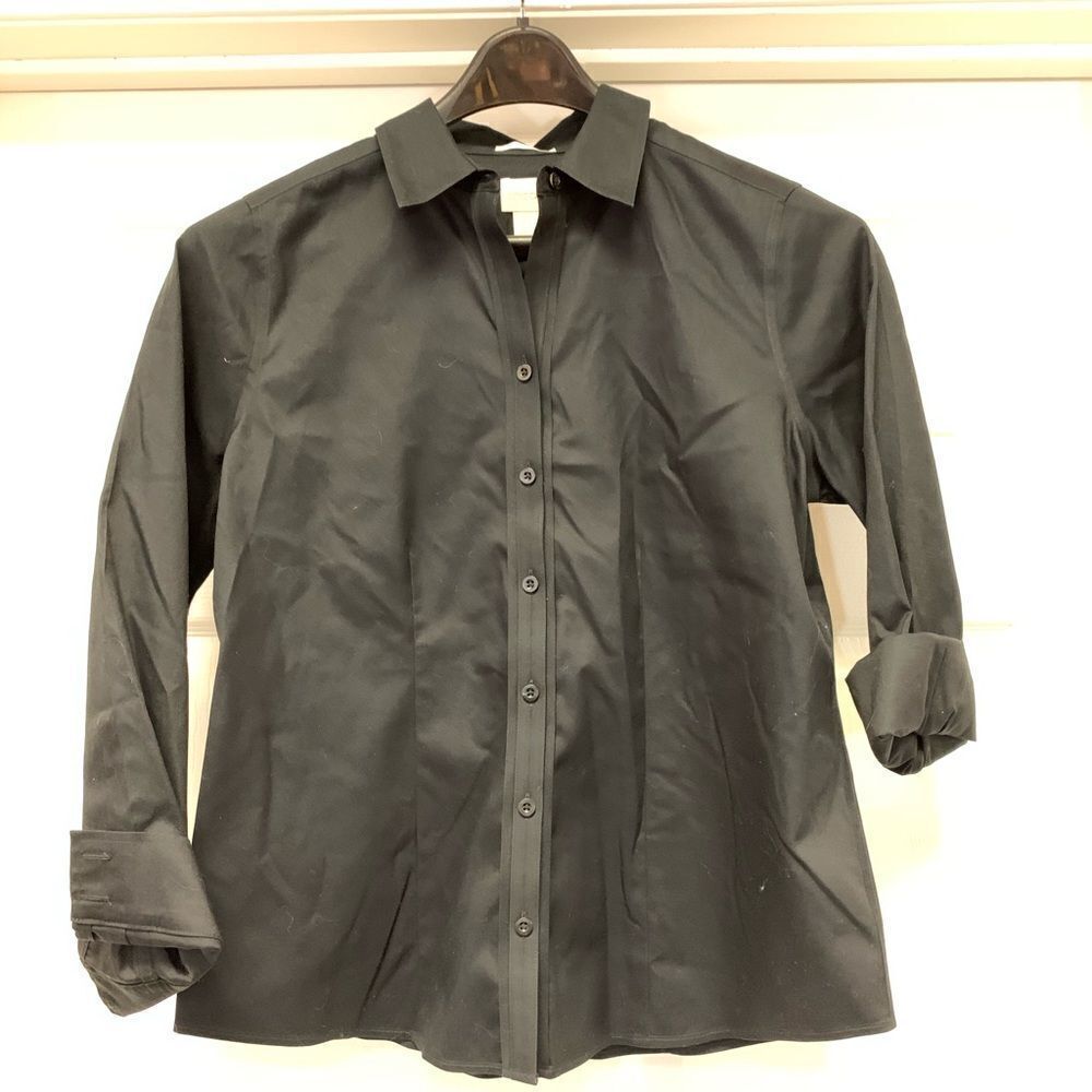 Chico’s Sloane Effortless Cotton Black Fitted Button Down Shirt sz S or 4 NWT